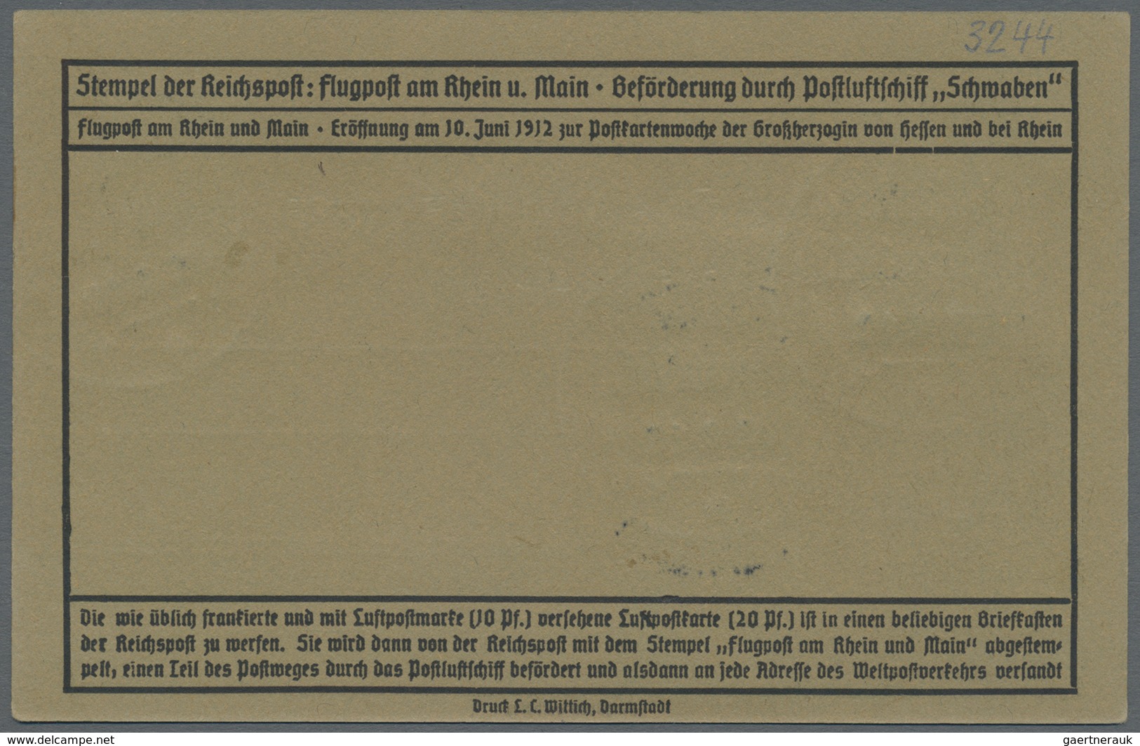 Br Deutsches Reich - Germania: 1912 (23.6.), Flugpostkarte 'Flugpost Am Rhein U. Main' Mit 3 X 30 Pf. G - Neufs