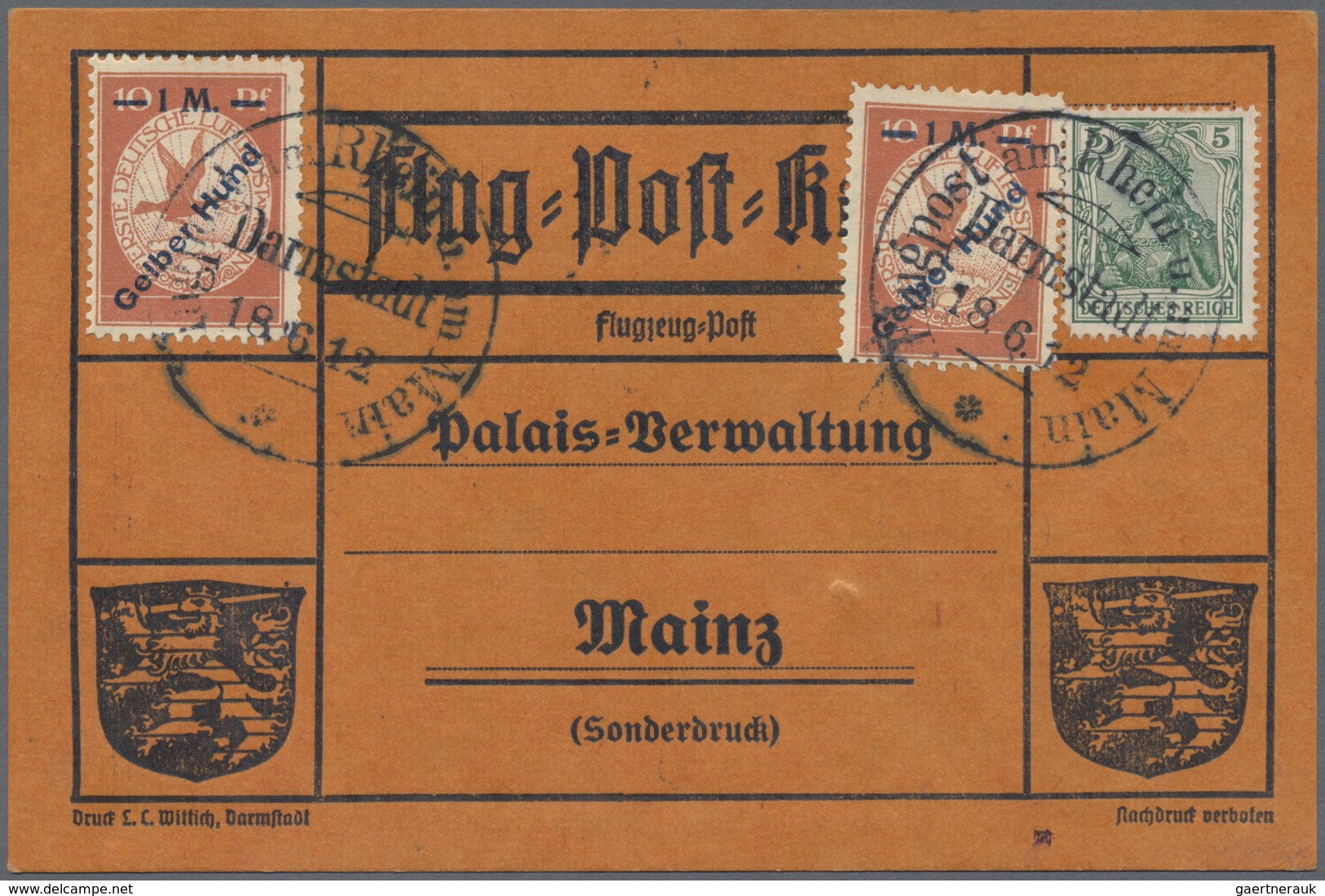 Br Deutsches Reich - Germania: 1912, Flugpost Am Rhein Und Main, 1 Mark Gelber Hund, Zwei Stück Mit 5 P - Neufs