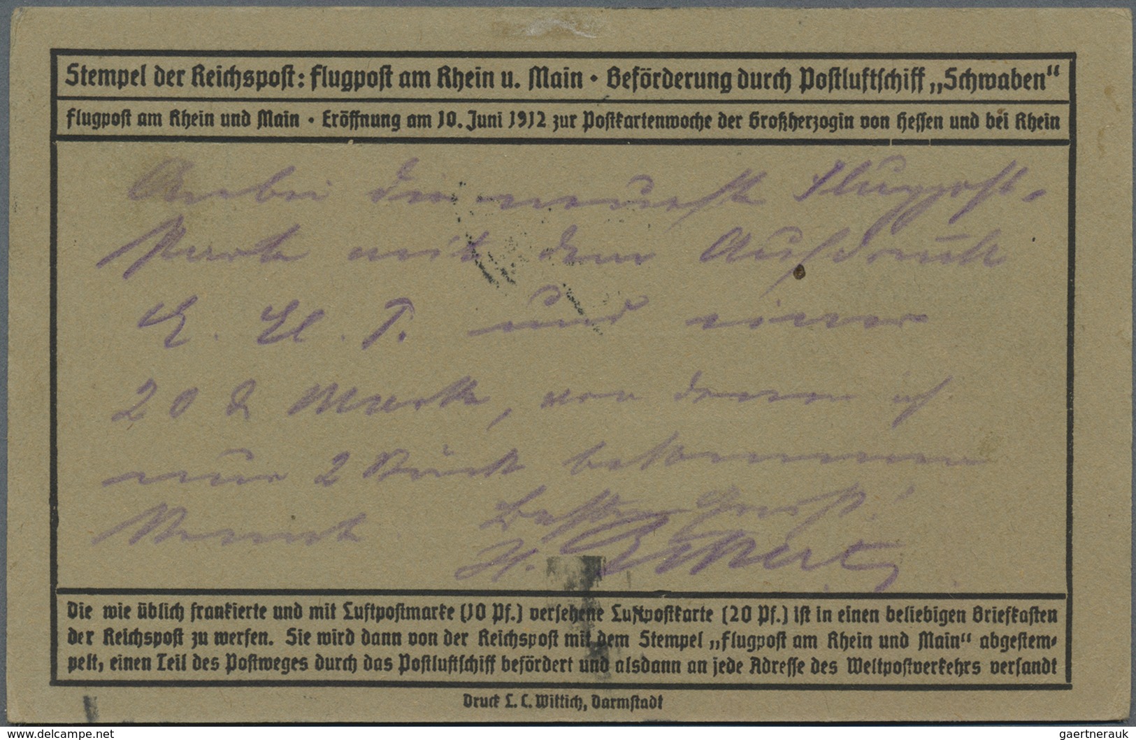 Br Deutsches Reich - Germania: 1912, Flugpost Rhein/Main, 10 Pfg. E.EL.P. Zus. Mit 20 Pfg. Ohne Aufdruc - Nuovi