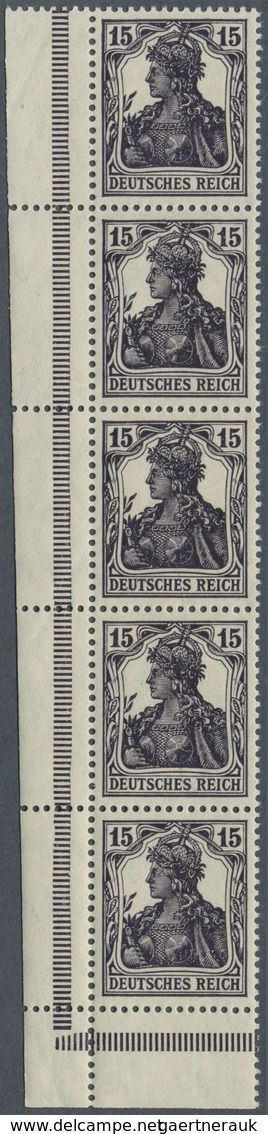 ** Deutsches Reich - Inflation: 1917, 15 Pf Germania Schwarzviolett Postfrisch Im Senkrechten Linken Ec - Storia Postale