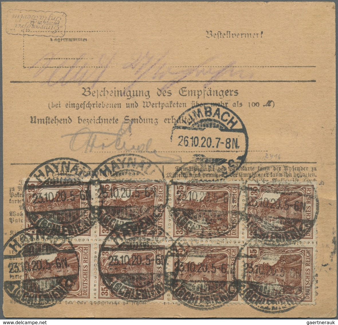 Br Deutsches Reich - Inflation: 1919, 35 Pf Lebhaftrötlichbraun, 10 Stück Als Massen-MeF Auf Wert-Paket - Briefe U. Dokumente