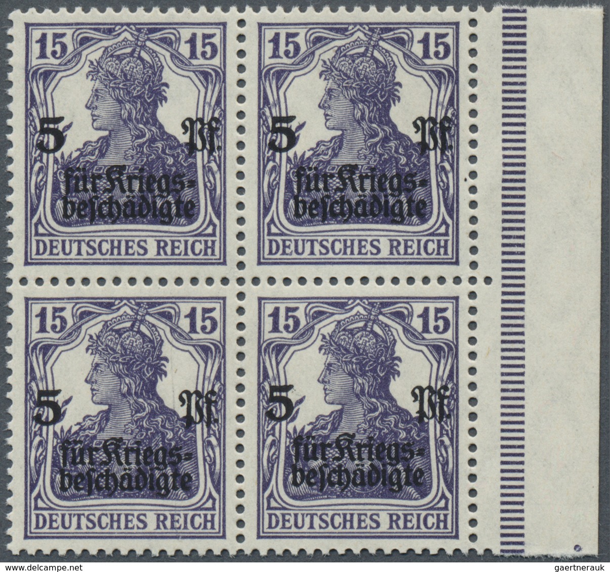 **/ Deutsches Reich - Inflation: 1919, 15+5 Pf Germania Schwärzlichviolett Im Postfrischen 4er-Block Vom - Storia Postale