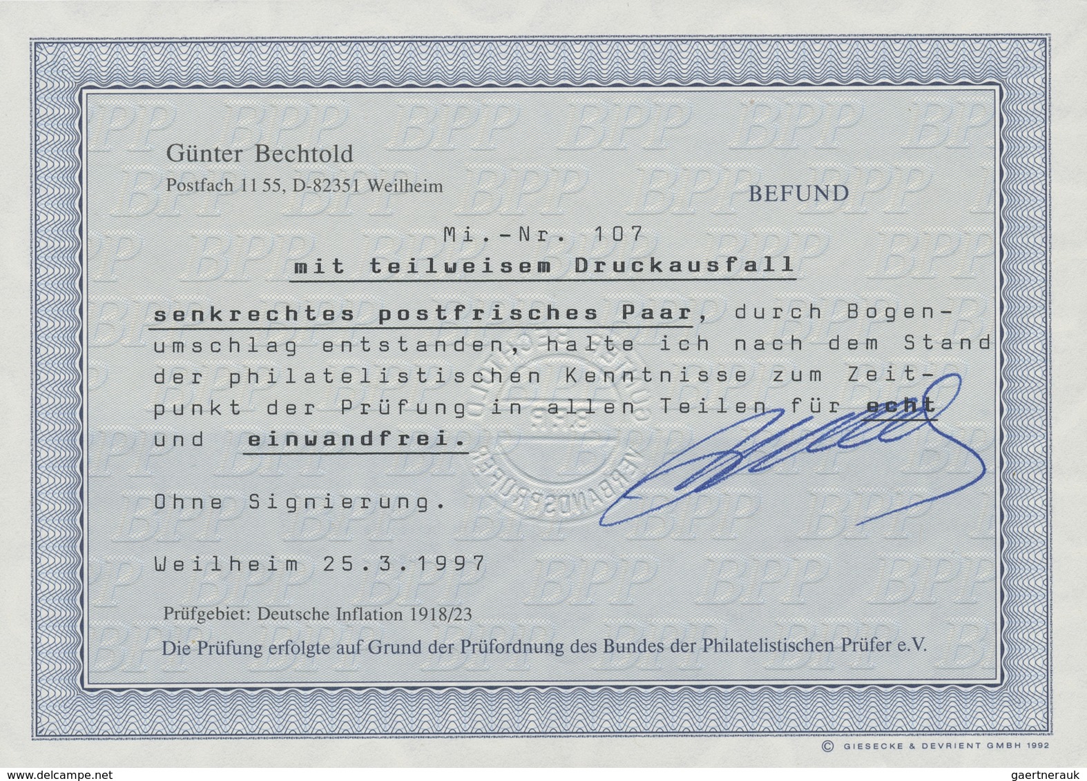 ** Deutsches Reich - Inflation: 1919, 10 Pf. Nationalversammlung, Senkr. Postfrisches Paar Mit Teilweis - Lettres & Documents