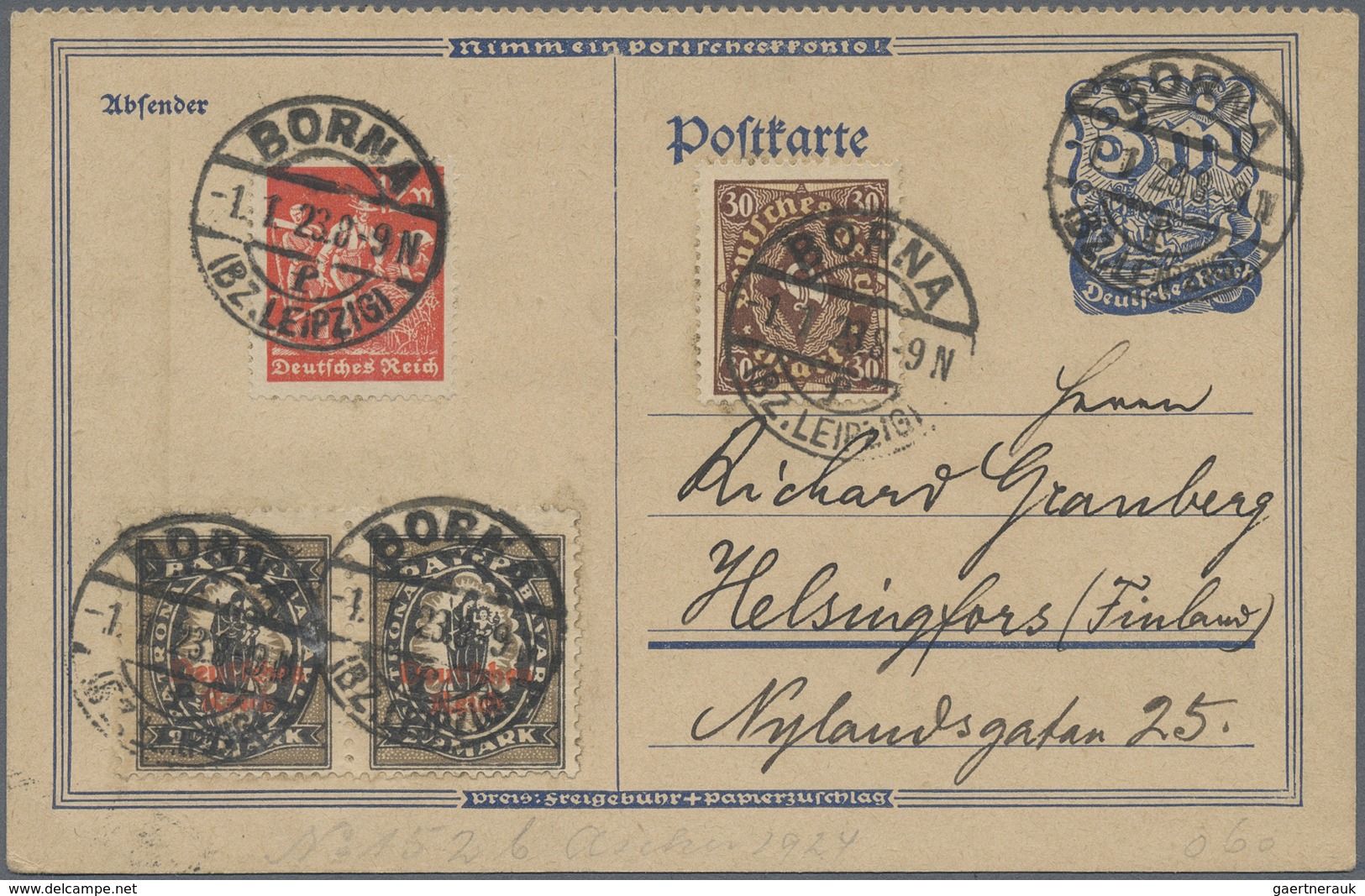 GA Deutsches Reich - Inflation: 1923, 3 Mark Postreiter Ganzsachenkarte Gezähnt Mit Zusatzfrankatur, Un - Storia Postale