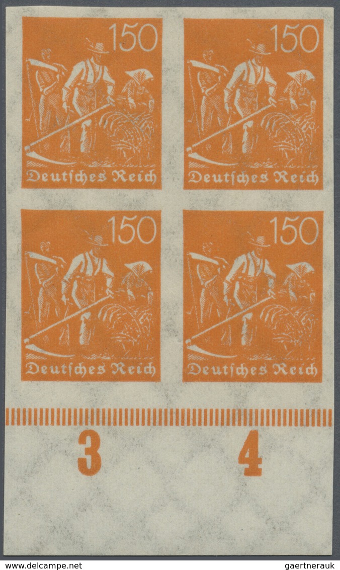 **/ Deutsches Reich - Inflation: 1922, Pflüger 150 Pf Als UNGEZÄHNTER Viererblock Vom Bogenunterrand, Po - Storia Postale