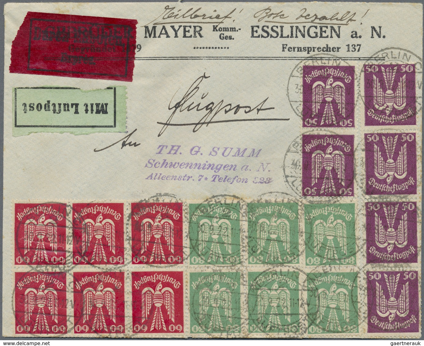 Br Deutsches Reich - Inflation: 1922, 6 X 50 Pf Sowie Je Ein 6er-Block 60 Pf Bzw. 80 Pf Holztaube, MiF - Storia Postale