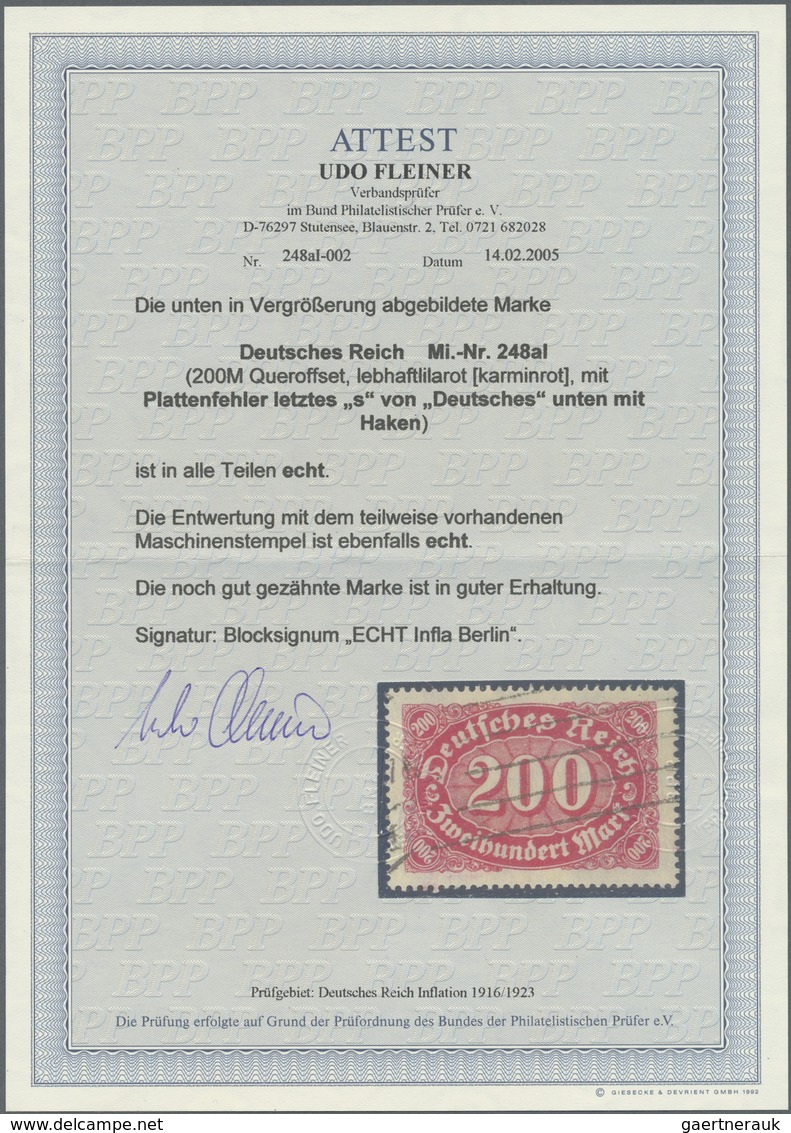 O Deutsches Reich - Inflation: 1923, 200 Mark Queroffset Karminrot Mit Plattenfehler "letztes S Von De - Lettres & Documents