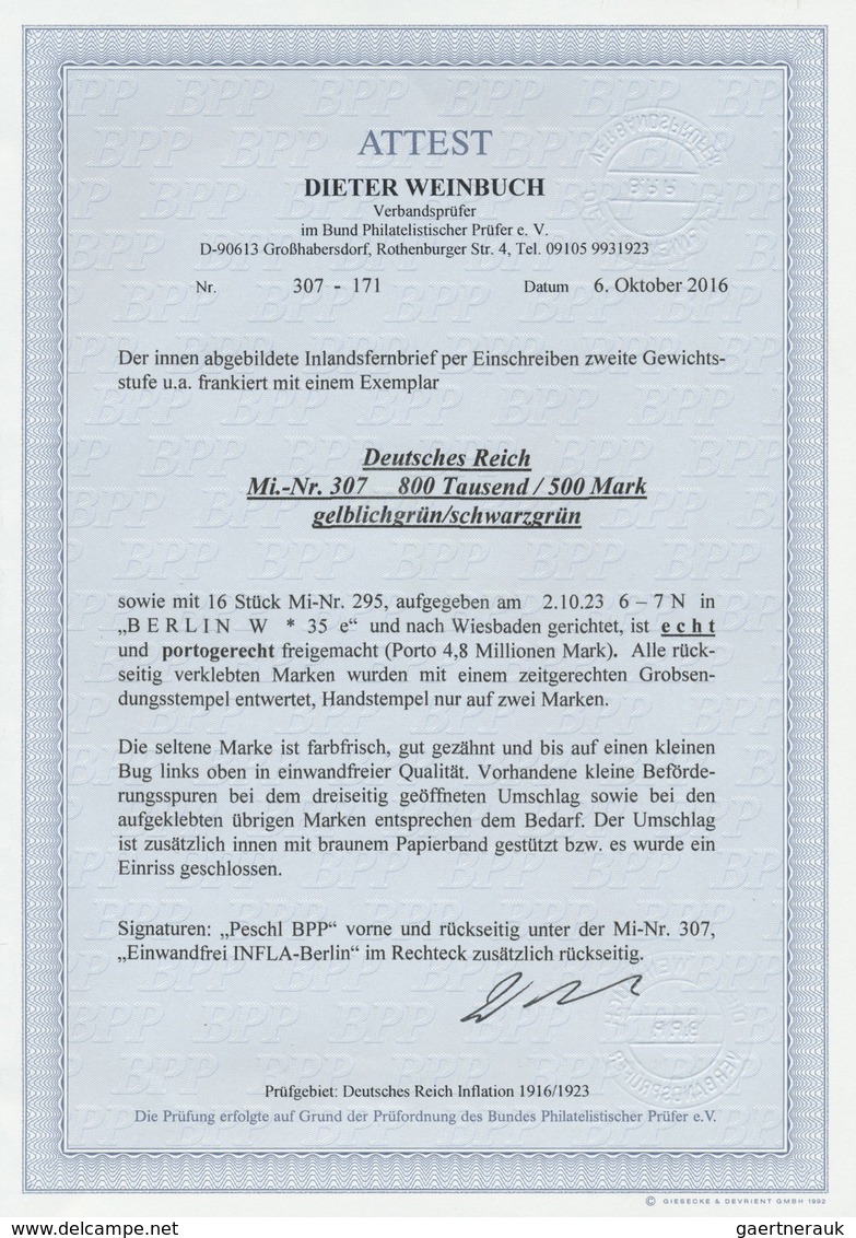 Br Deutsches Reich - Inflation: 1923, 800 Tausend Auf 500 Mark Auf Portogerechtem Brief Mit 16 X Mi-Nr. - Storia Postale