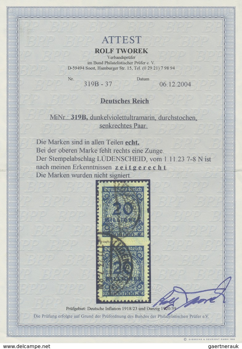 O Deutsches Reich - Inflation: 1923, 20 Mio. Korbdeckelmuster In Der Type "B" Durchstochen Als Senkrec - Lettres & Documents