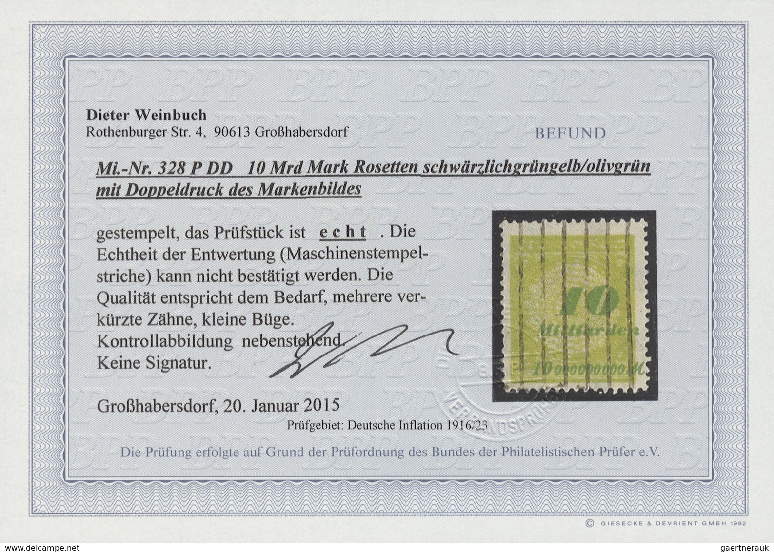 O Deutsches Reich - Inflation: 1923, 10 Mrd. M. Korbdeckel Mit Doppeldruck Des Markenbildes Mit Maschi - Lettres & Documents