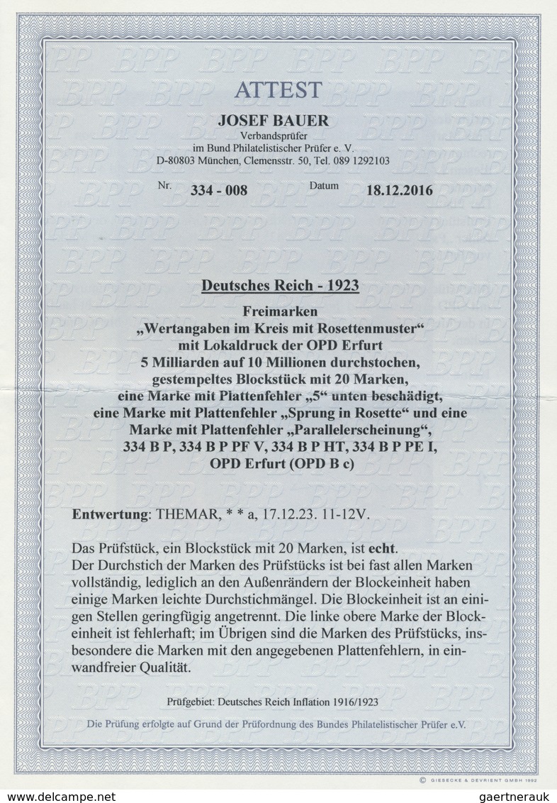 O Deutsches Reich - Inflation: 1923, 5 Mrd Auf 10 Mio Mark Dunkelzinnober DURCHSTOCHEN Mit Lokalaufdru - Storia Postale