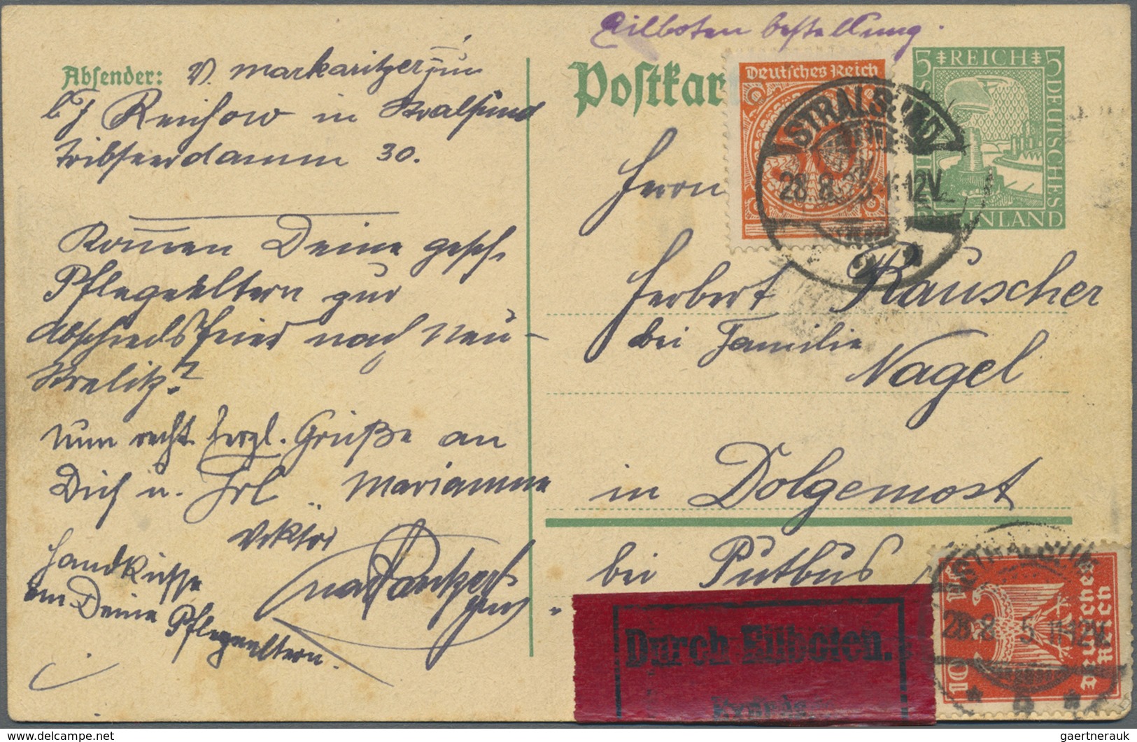 GA Deutsches Reich - Weimar: 1923, 50 Pfg. Rentenpfennig Und 10 Pfg. Adler Als Portogerechte Zufrankatu - Neufs