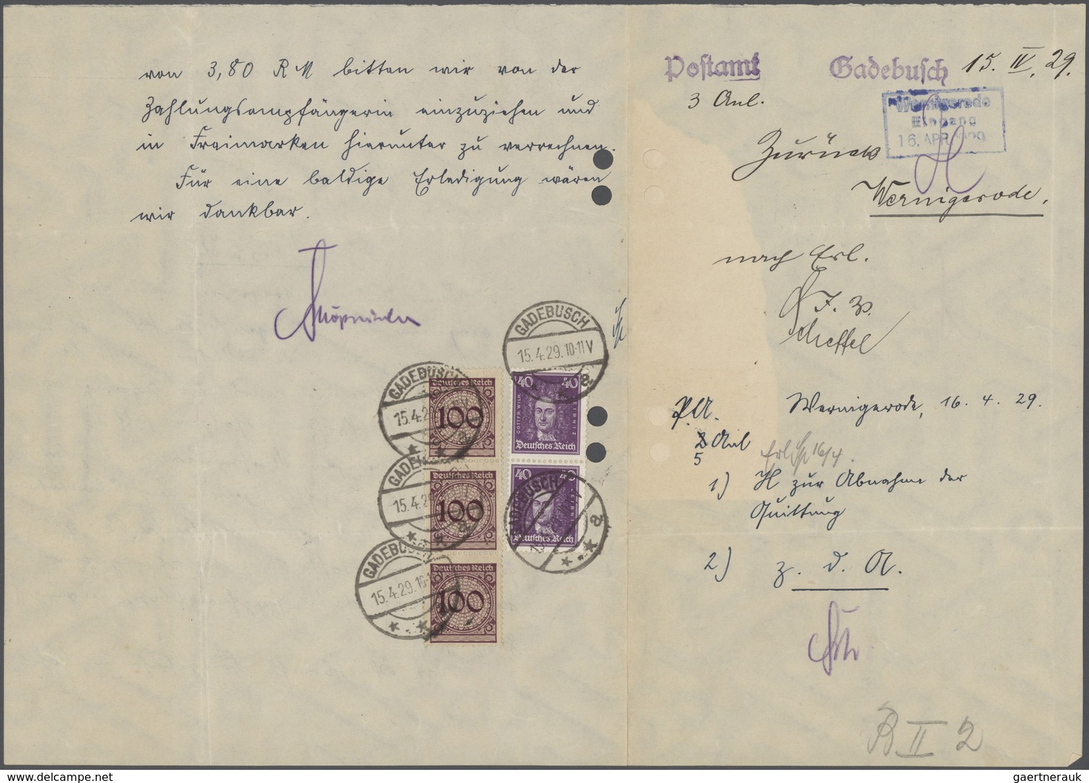 Br Deutsches Reich - Weimar: 1923, 100 Pfg. Rentenpfennig Im Senkrechten 3er-Streifen Und 40 Pfg. Leibn - Ungebraucht