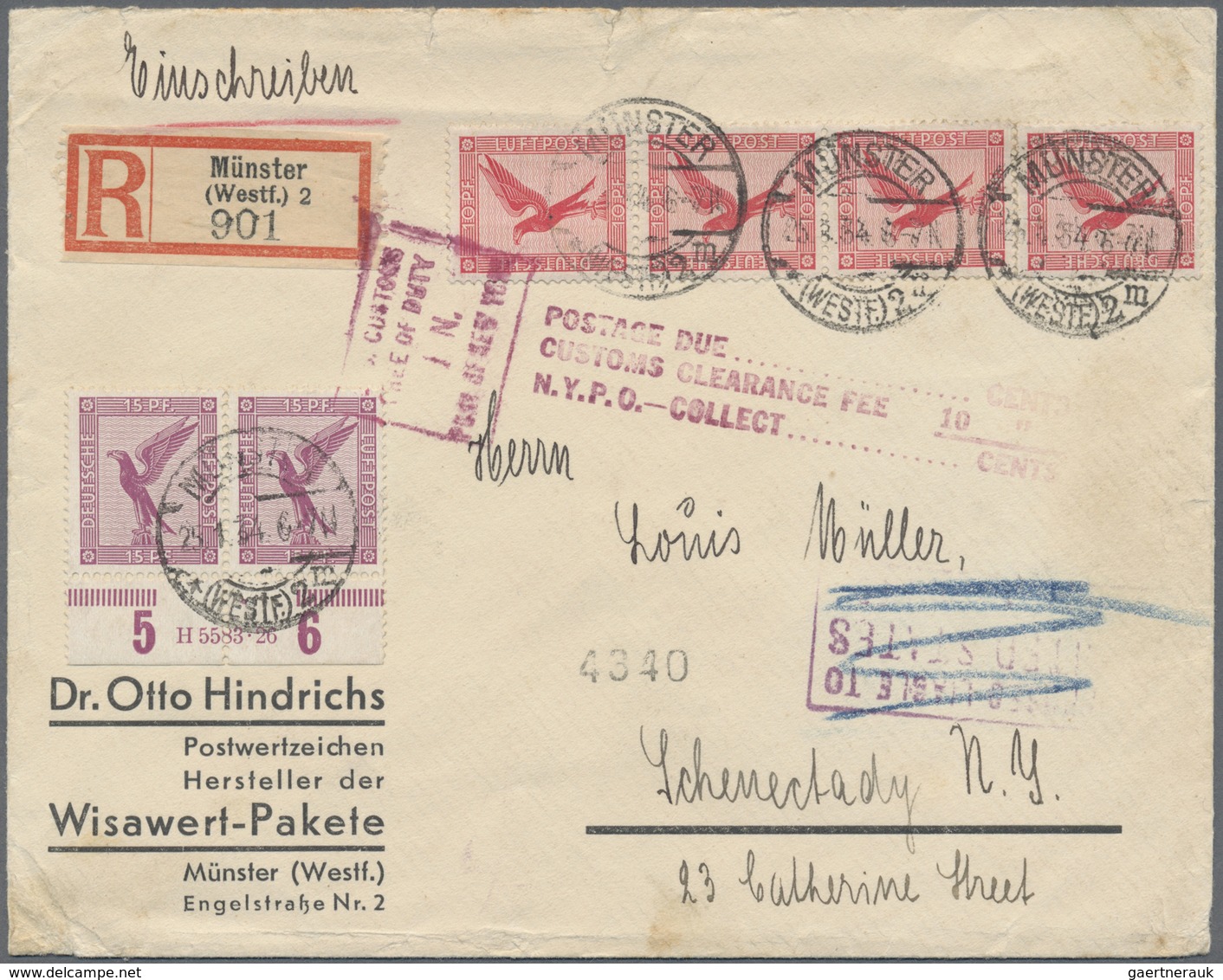 Br Deutsches Reich - Weimar: 1926, 15 Pf Flugpost Im Waager. Unterrand-Paar Mit HAN "H 5583.26" Mischfr - Nuovi