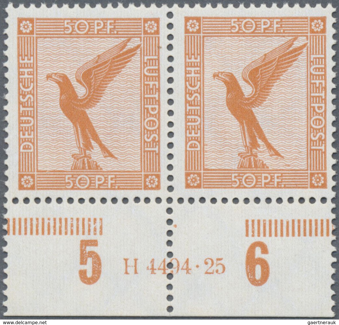 ** Deutsches Reich - Weimar: 1926: Flugpost 50 Pfg, Waagerechtes Paar Mit HAN "H 4494.25", Einwandfrei - Neufs