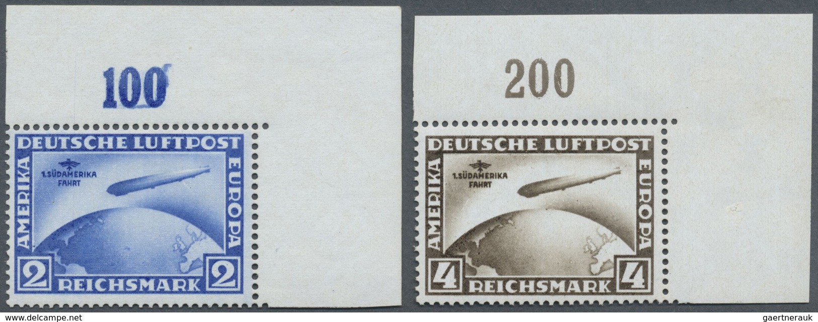 ** Deutsches Reich - Weimar: 1930, 2 Flugpostmarken V. Rechten Oberen Bogenrand 2 RM Und 4 RM, Ungefalt - Ungebraucht