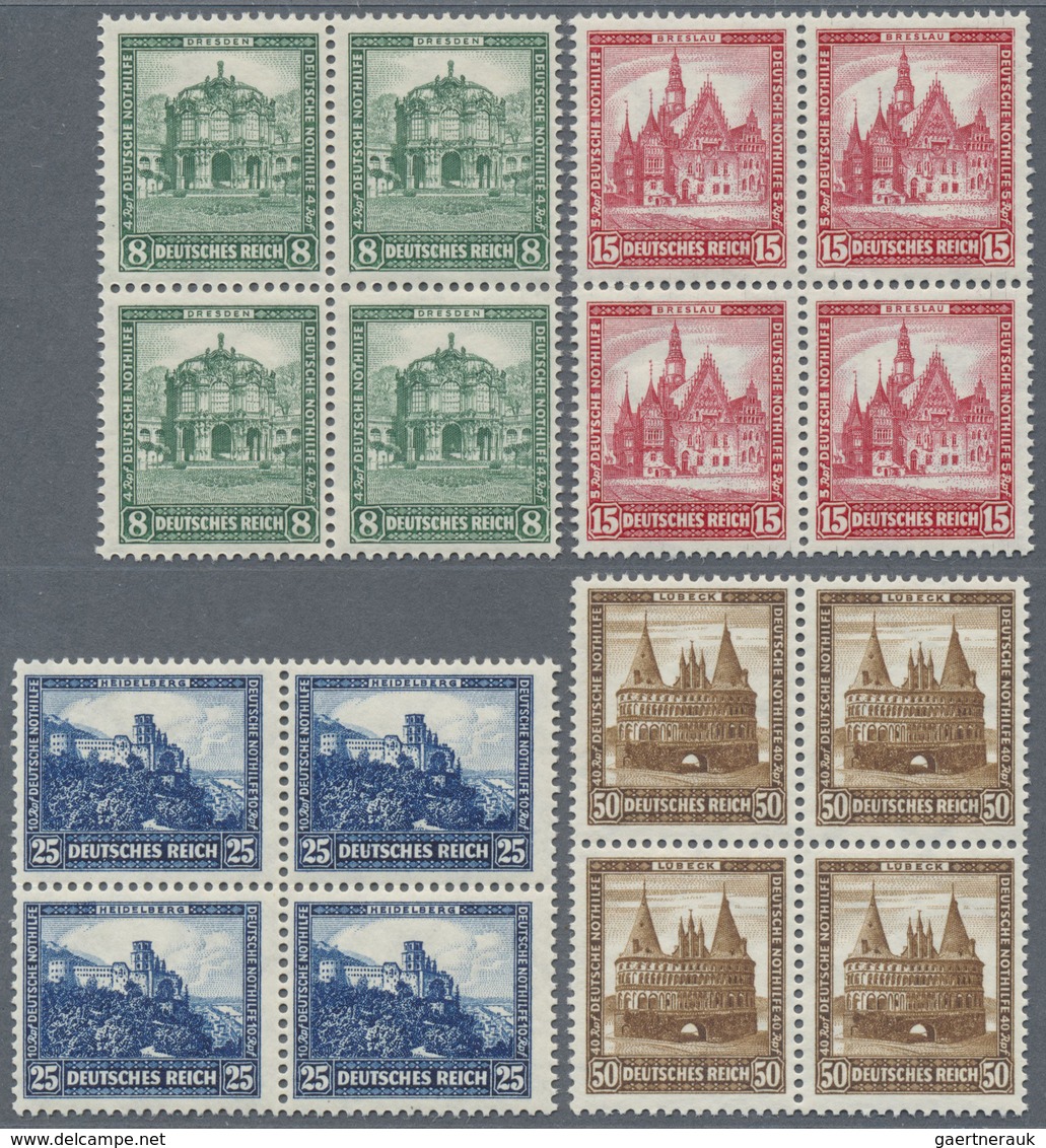 ** Deutsches Reich - Weimar: 1931, 8 - 50 Pfg. Taufrischer Luxussatz Bauwerke Je Im 4er-Block, Mi. 960. - Unused Stamps