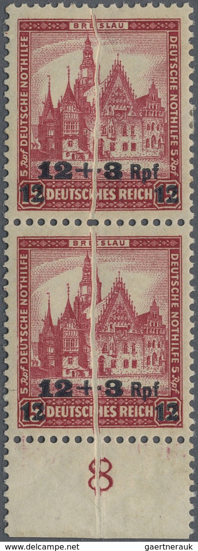 **/* Deutsches Reich - Weimar: 1932, 12+3 Rpf Auf 15+5 Pf Rot Nothilfe, Senkrechtes Paar Vom Unterrand Mi - Ongebruikt