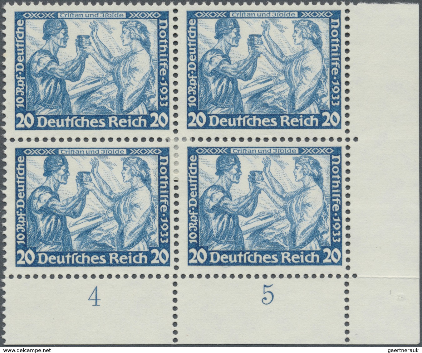 (*) Deutsches Reich - 3. Reich: 1933, Wagner Höchstwerte Je Im Ungummierten Viererblock Aus Der Rechten - Nuovi