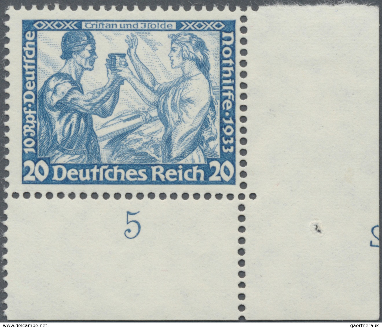 ** Deutsches Reich - 3. Reich: 1933, 20 Pfg. Nothilfe/Oper, Taufrische Ungefaltete Rechte Untere Bogene - Ungebraucht