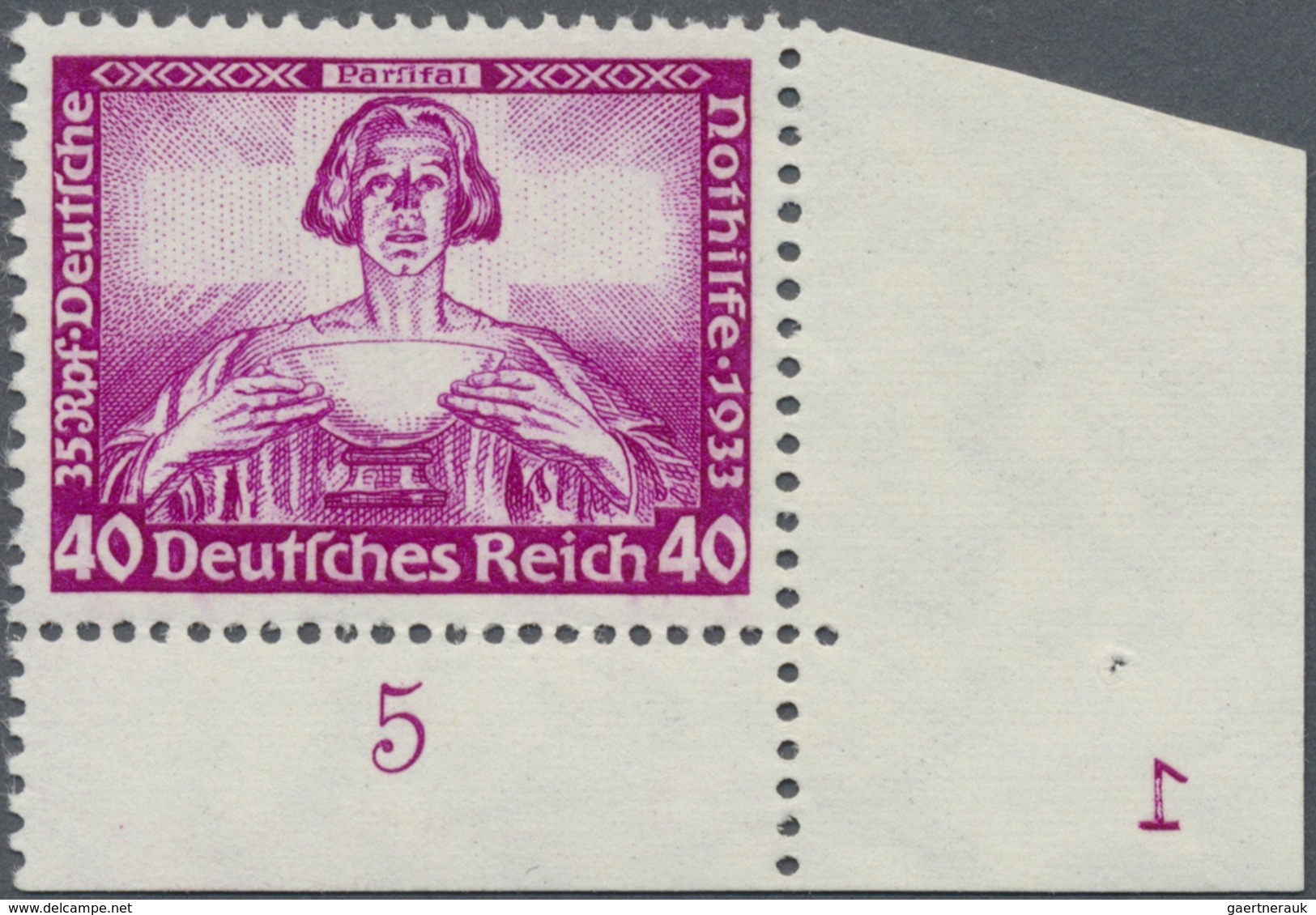 ** Deutsches Reich - 3. Reich: 1933, 40 Pfg. Nothilfe/Oper Ungefaltete Rechte Untere Bogenecke, Rechts - Ungebraucht