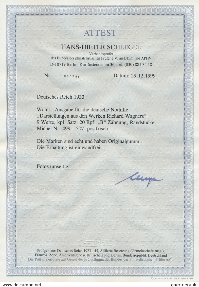 ** Deutsches Reich - 3. Reich: 1933, 40 Pfg. Nothilfe/Oper Ungefaltete Rechte Untere Bogenecke, Rechts - Unused Stamps