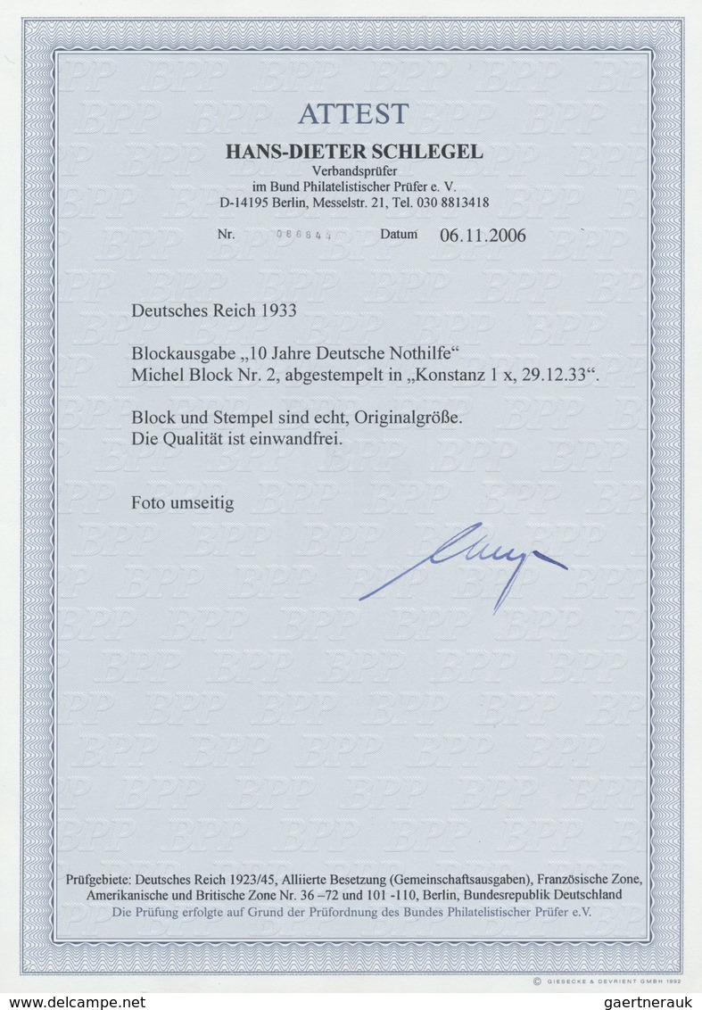 O Deutsches Reich - 3. Reich: 1933, Block 10 Jahre Deutsche Nothilfe, Glasklarer, Perfekte Konstanz, G - Neufs
