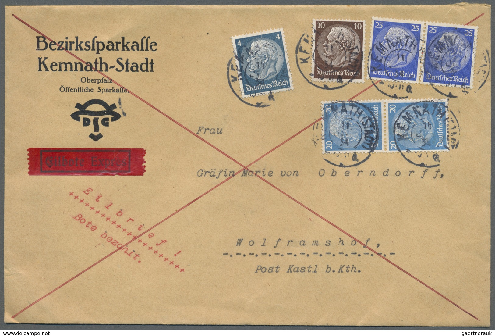 Br Deutsches Reich - 3. Reich: 1934, Eil-Doppelbrief An Die Gräfin Marie Von Oberndorff Nach Wolframsho - Ungebraucht