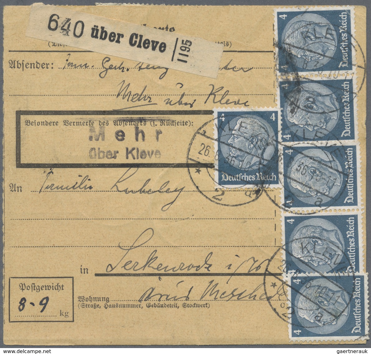 Br Deutsches Reich - 3. Reich: 1934, 4 Pf Graublau Hindenburg, 20 Stück Als Massen-MeF Auf Paketkarte V - Ungebraucht