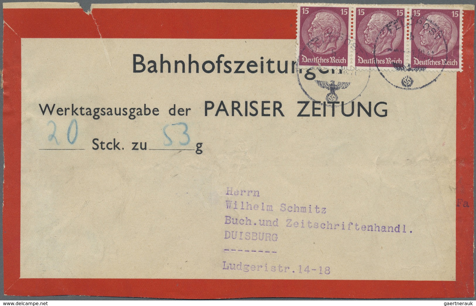 Br Deutsches Reich - 3. Reich: 1934, 15 Pf Dkl'bräunlichlila Hindenburg, Waager. Paar Bzw. Waager. 3er- - Ungebraucht