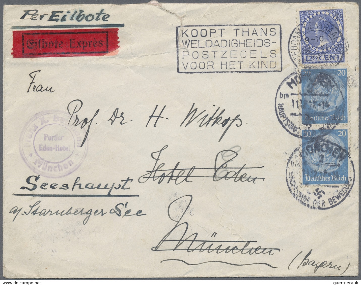 Br Deutsches Reich - 3. Reich: 1937, Einfacher Brief Aus Holland Mit 12 1/2 C. Wilhelmina An Das "Hotel - Neufs