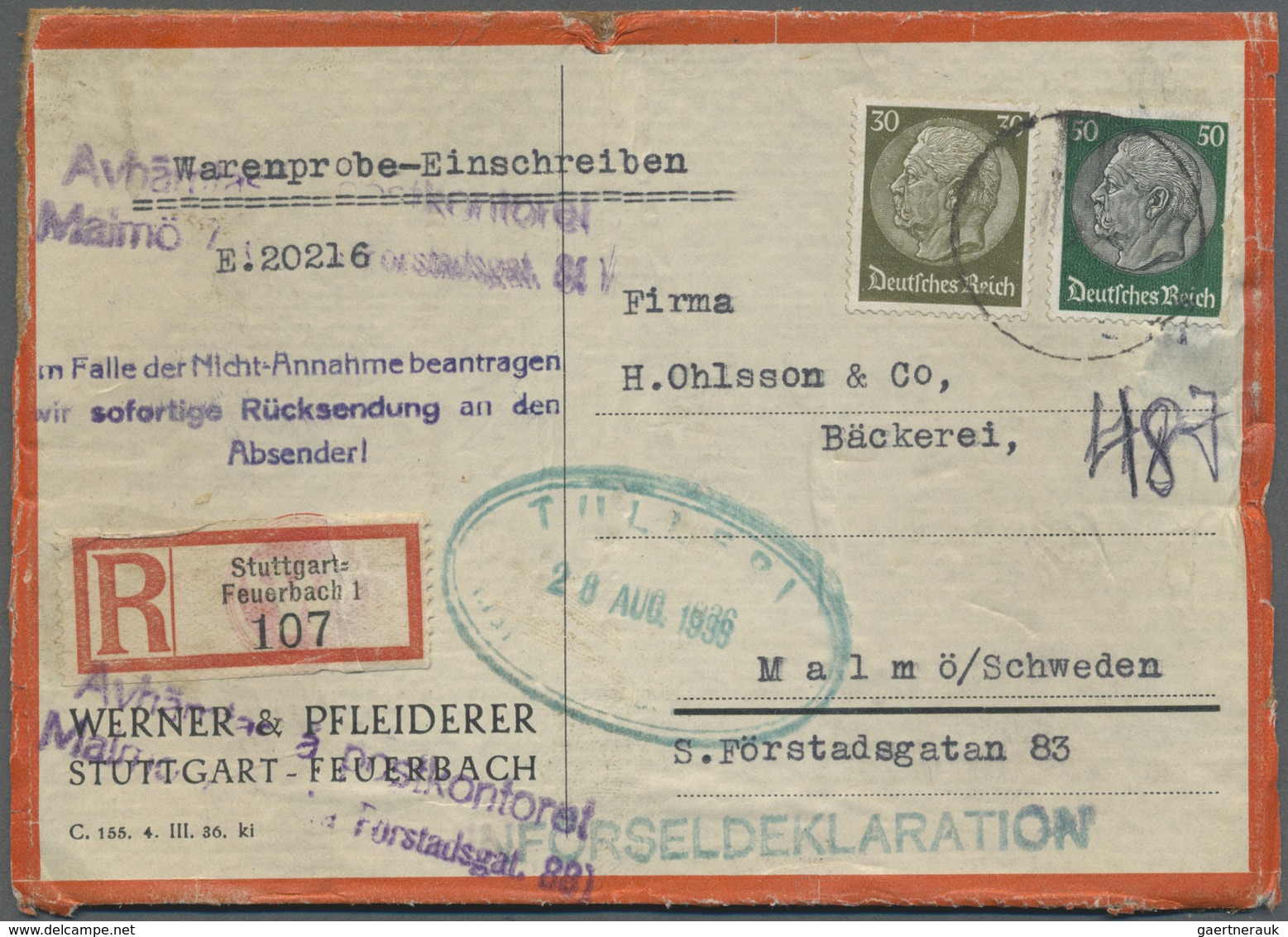 Br/Brfst Deutsches Reich - 3. Reich: 1938, Adressträger Für Ein Warenprobe-Einschreiben (übl. Kl. Mgl.) Ab ST - Nuovi