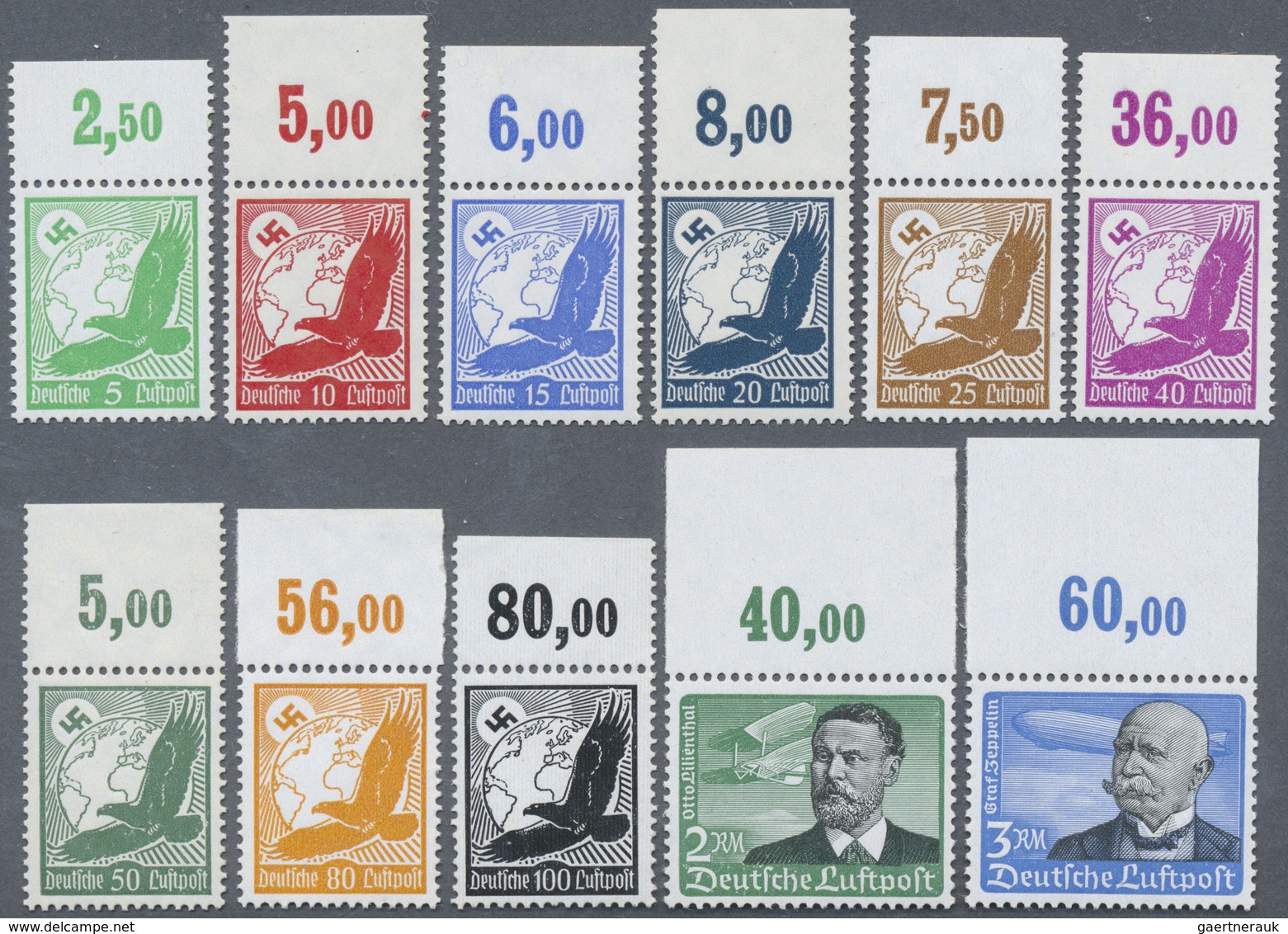 ** Deutsches Reich - 3. Reich: 1934, Flugpostmarken/Steinadler, Schneeweißer Luxus-Oberrandsatz, Postfr - Nuovi