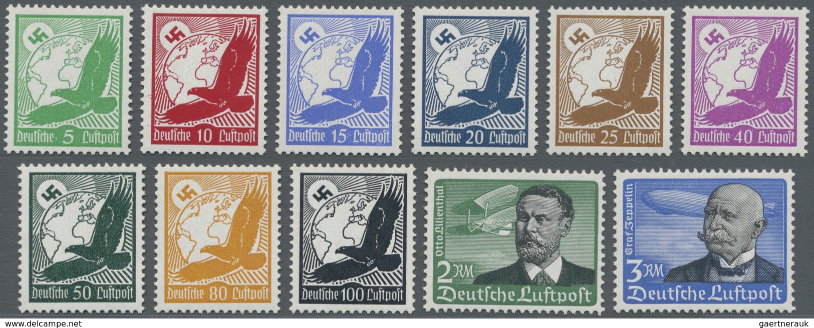 ** Deutsches Reich - 3. Reich: 1934, Flugpostmarken, Unsignierter Luxussatz Von 11 Postfrischen Marken - Nuovi