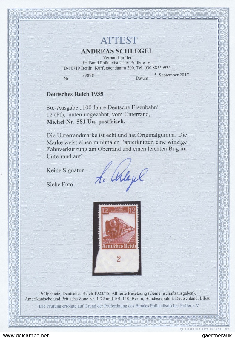 ** Deutsches Reich - 3. Reich: 1935, 12 Pfg. Deutsche Eisenbahn, Taufrisches Exemplar, Kleiner Papierkn - Neufs