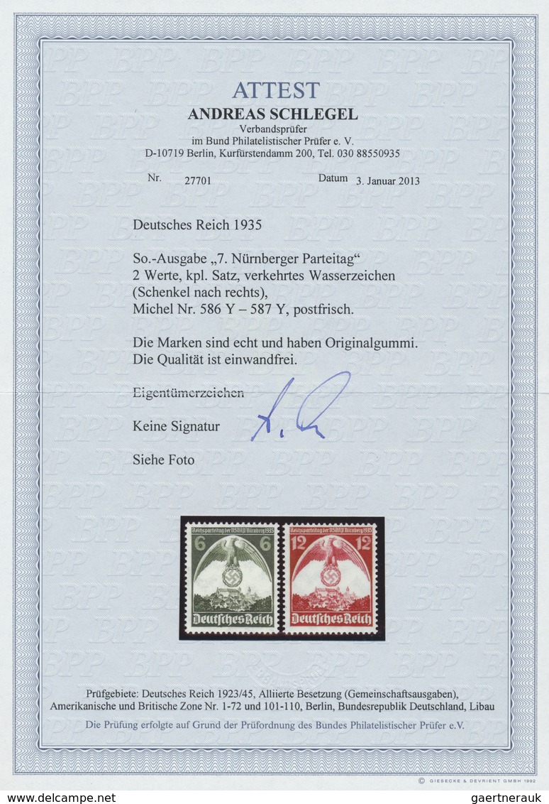 ** Deutsches Reich - 3. Reich: 1935, Nürnberger Parteitag, Komplette Ausgabe Mit Verkehrtem Wz. Y (Sche - Neufs