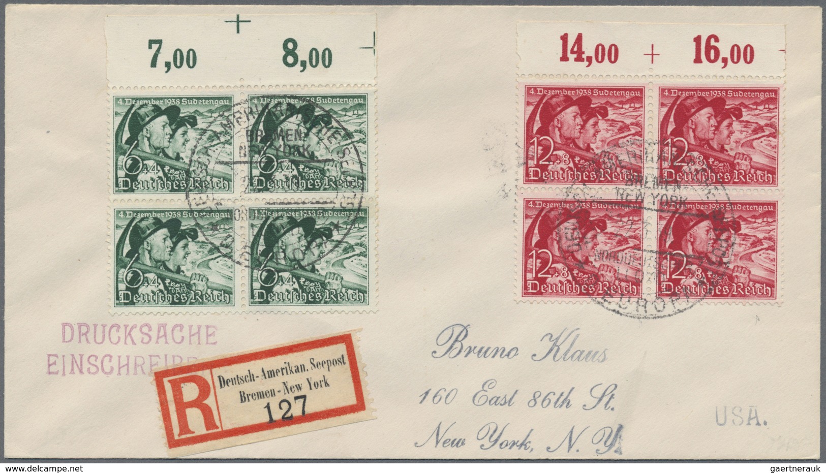 Br Deutsches Reich - 3. Reich: 1938, Deutsch-Amerikanische-Seepost, Bremen-New York, R-Brief Mit Zwei 4 - Nuovi