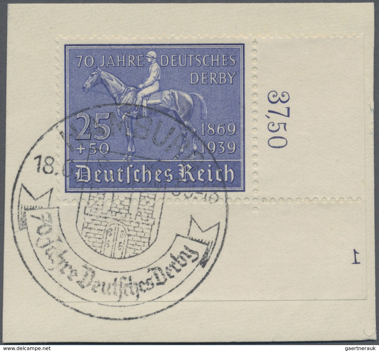 Brfst Deutsches Reich - 3. Reich: 1939, 25Pf.+50Pf. Derby, Aus Der Rechten Unteren Bogenecke Mit Platten-N - Neufs