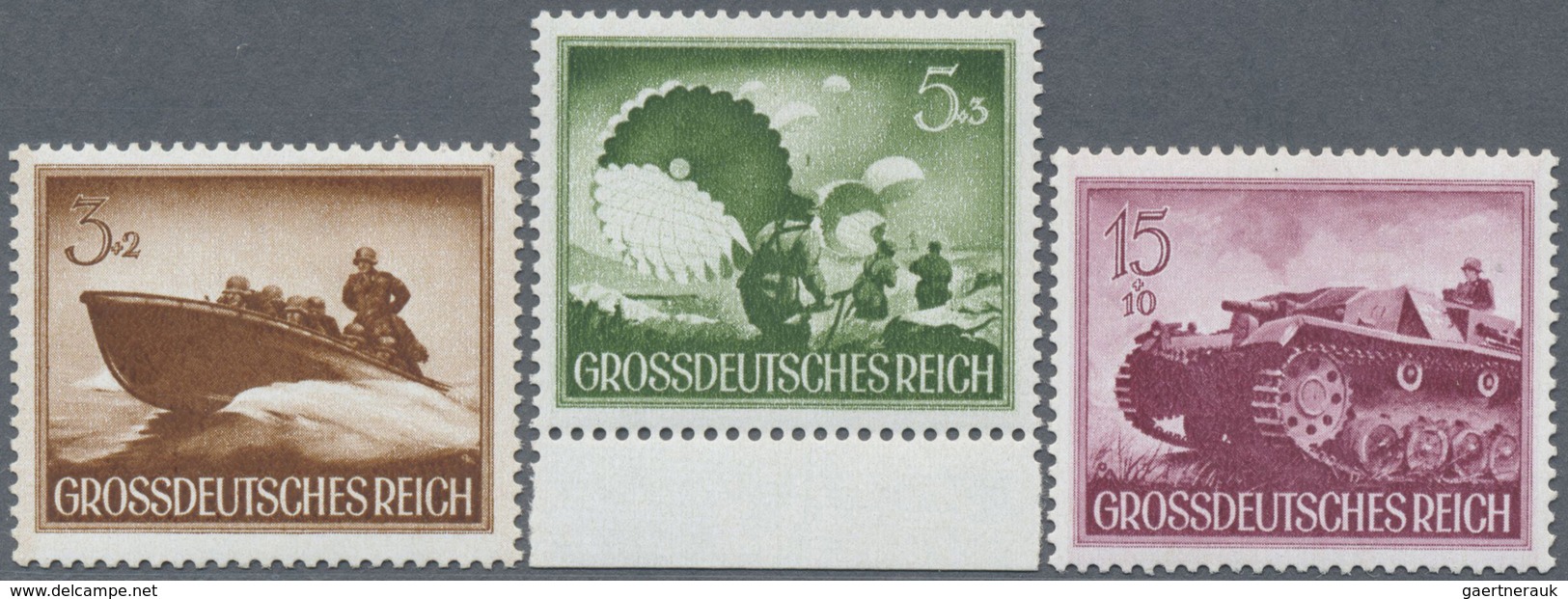 ** Deutsches Reich - 3. Reich: 1944, Wehrmacht II, 3 Pf, 5 Pf (vom Bogenunterrand) Und 15 Pf, Postfrisc - Ungebraucht