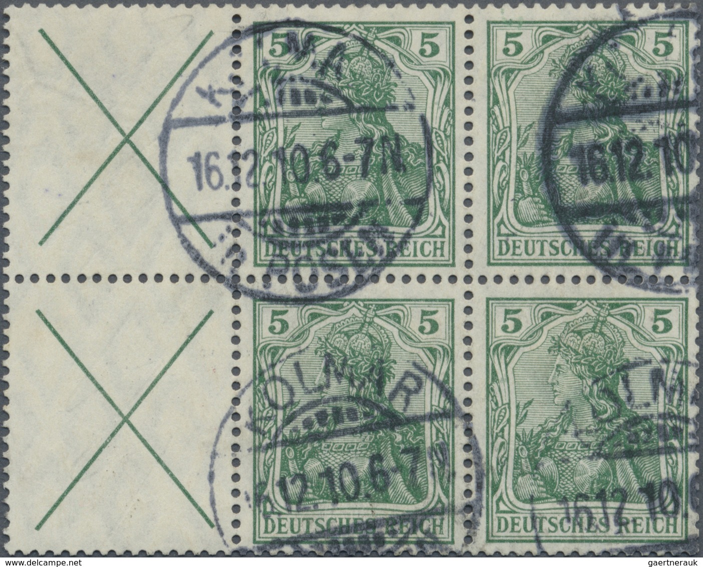 O Deutsches Reich - Markenheftchenblätter: 1910, Germania-Heftchenblatt Ohne Rand Mit 2 Diagonalkreuze - Carnets