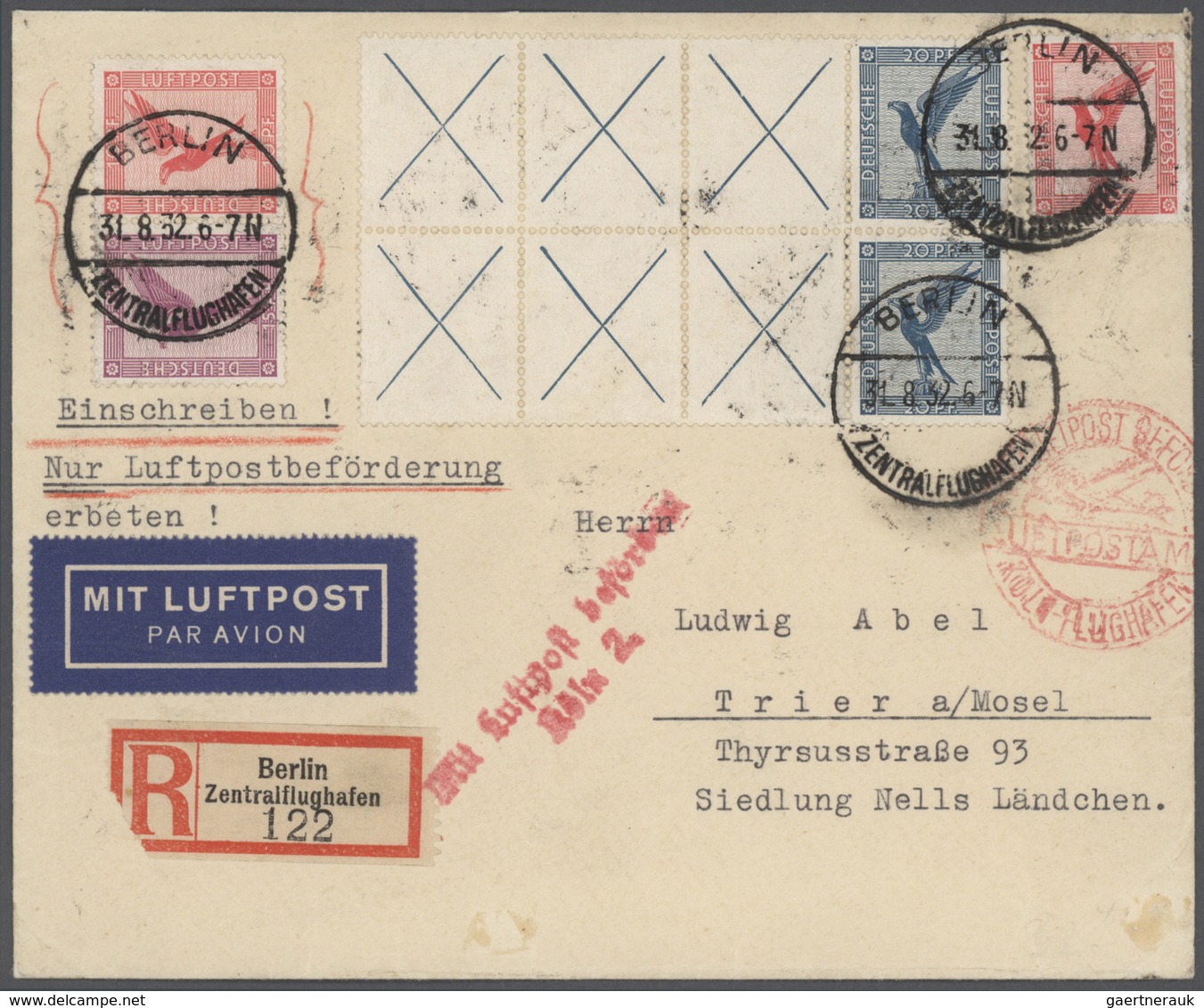 Deutsches Reich - Zusammendrucke: 1930, X + X + X + 20 Pfg. Flugpost, 2 Waagerechte Zusammendrucke I - Zusammendrucke