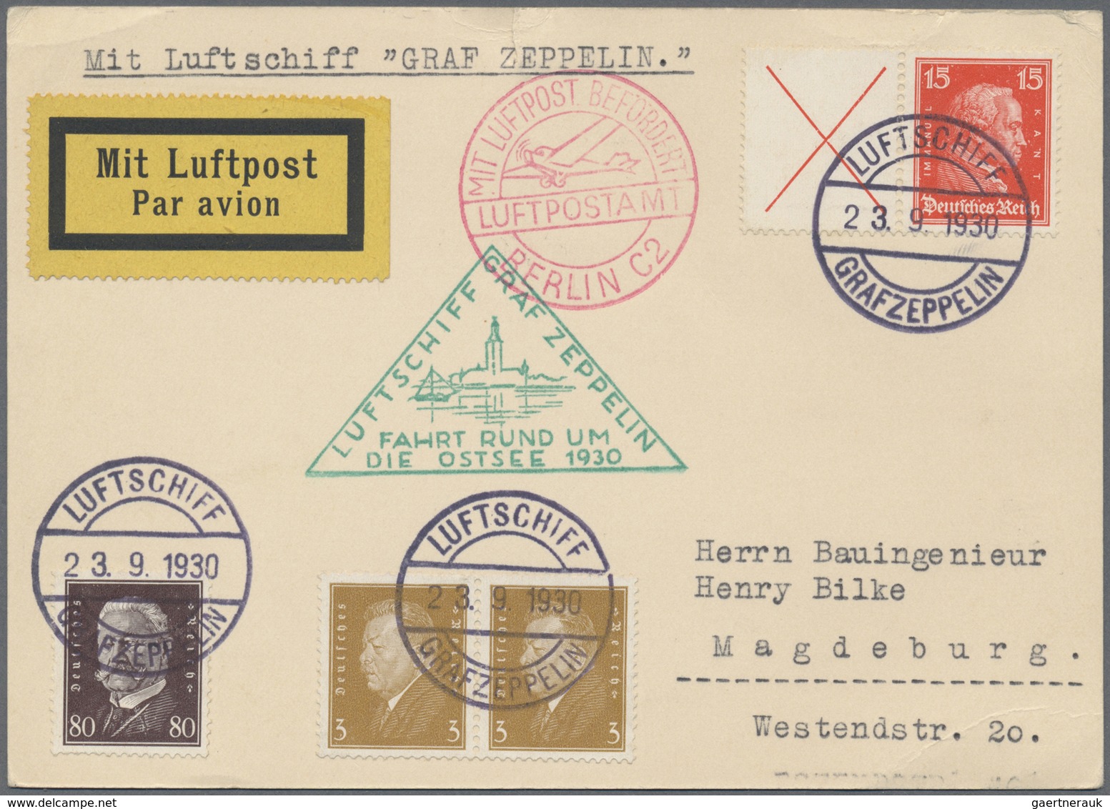 Br Deutsches Reich - Zusammendrucke: 1927, X + 15 Pfg. Kant, Waagerechter Zusammendruck Mit Portogerech - Zusammendrucke