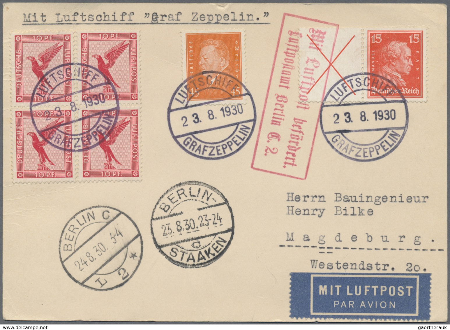 Br Deutsches Reich - Zusammendrucke: 1927, X + 15 Pfg. Kant, Waagerechter Zusammendruck Mit Portogerech - Zusammendrucke