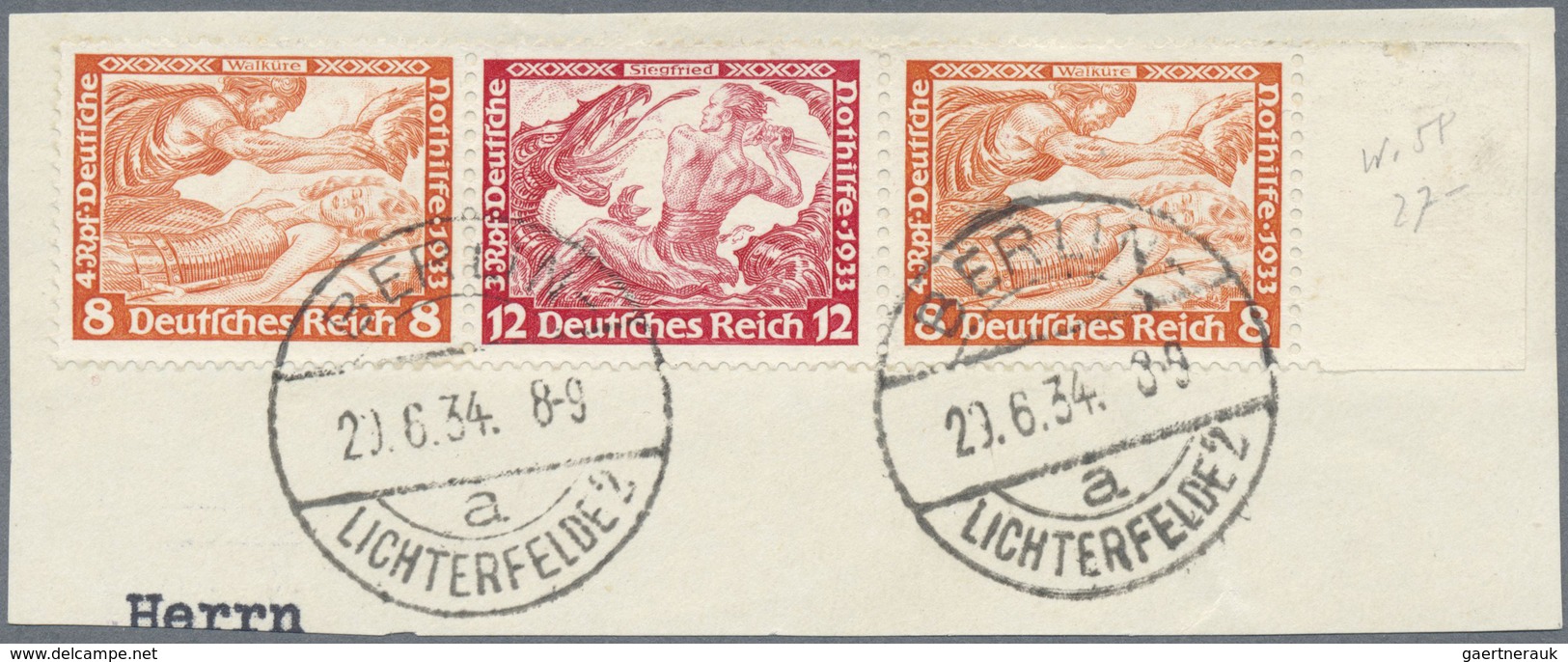O/Brfst Deutsches Reich - Zusammendrucke: S 114 - W 58 Gestempelt/Briefstück, "Wagner" Als Kpl. Tadellose Zu - Zusammendrucke