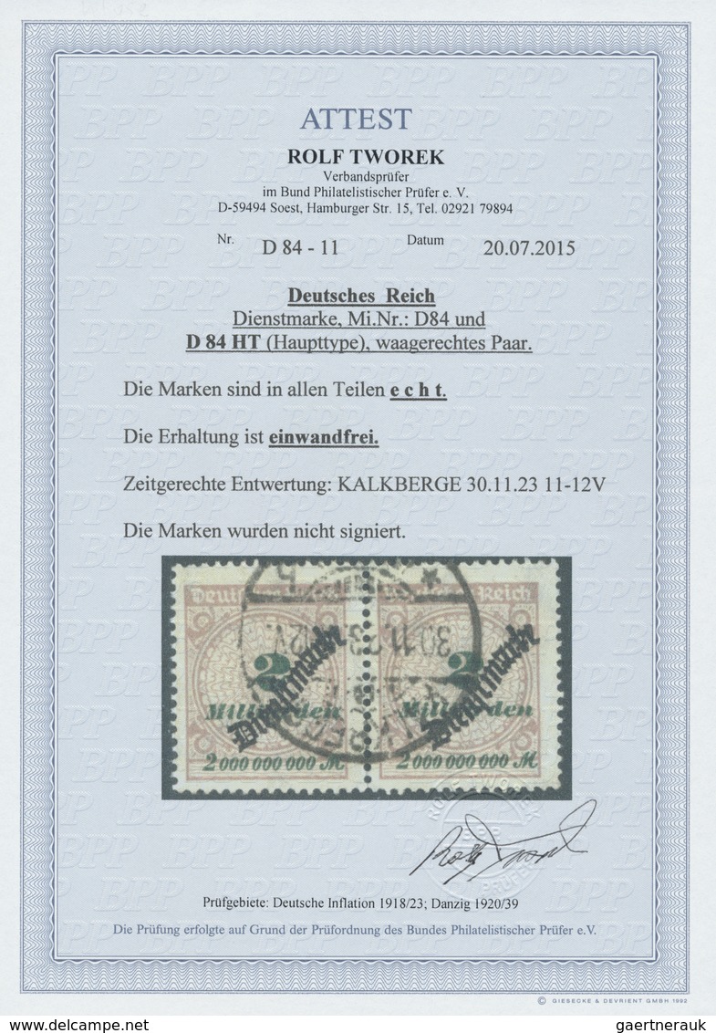 O/ Deutsches Reich - Dienstmarken: 1923, 2 Milliarden Schlangenaufdruck Im Waagerechten Paar, Linke Mar - Service