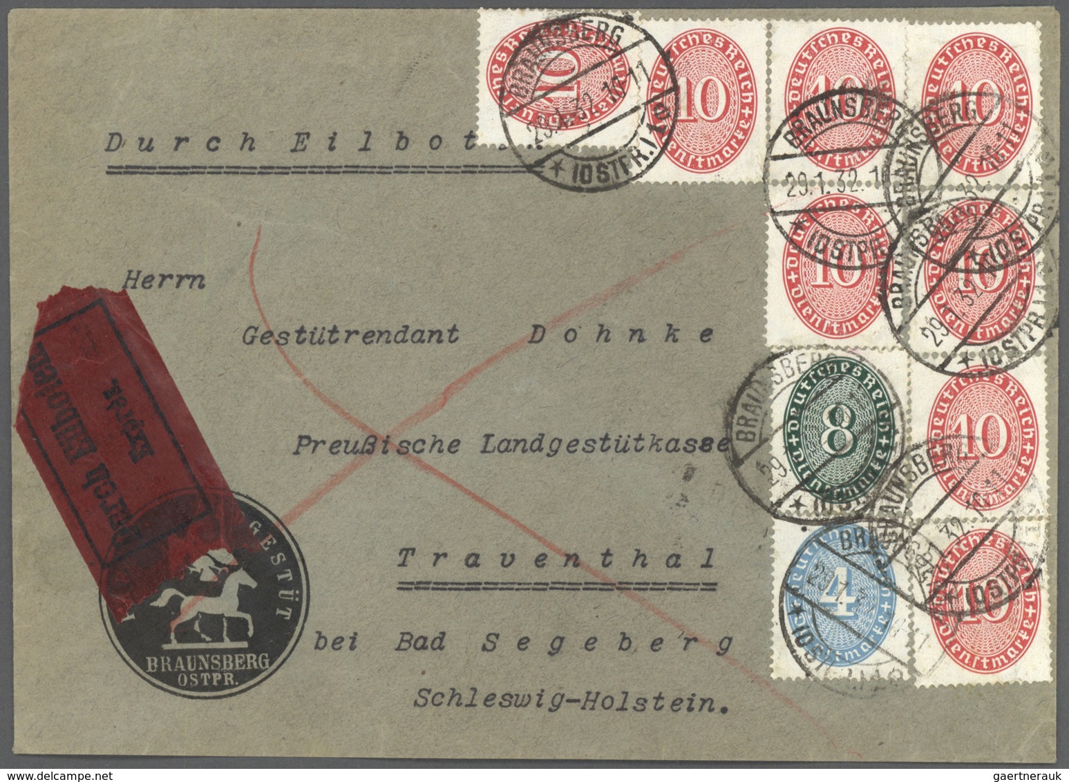 Br Deutsches Reich - Dienstmarken: 1927, 10 Pfg. (8), 8 Pfg. Und 4 Pfg. Strohhutmuster Als Portogerecht - Service