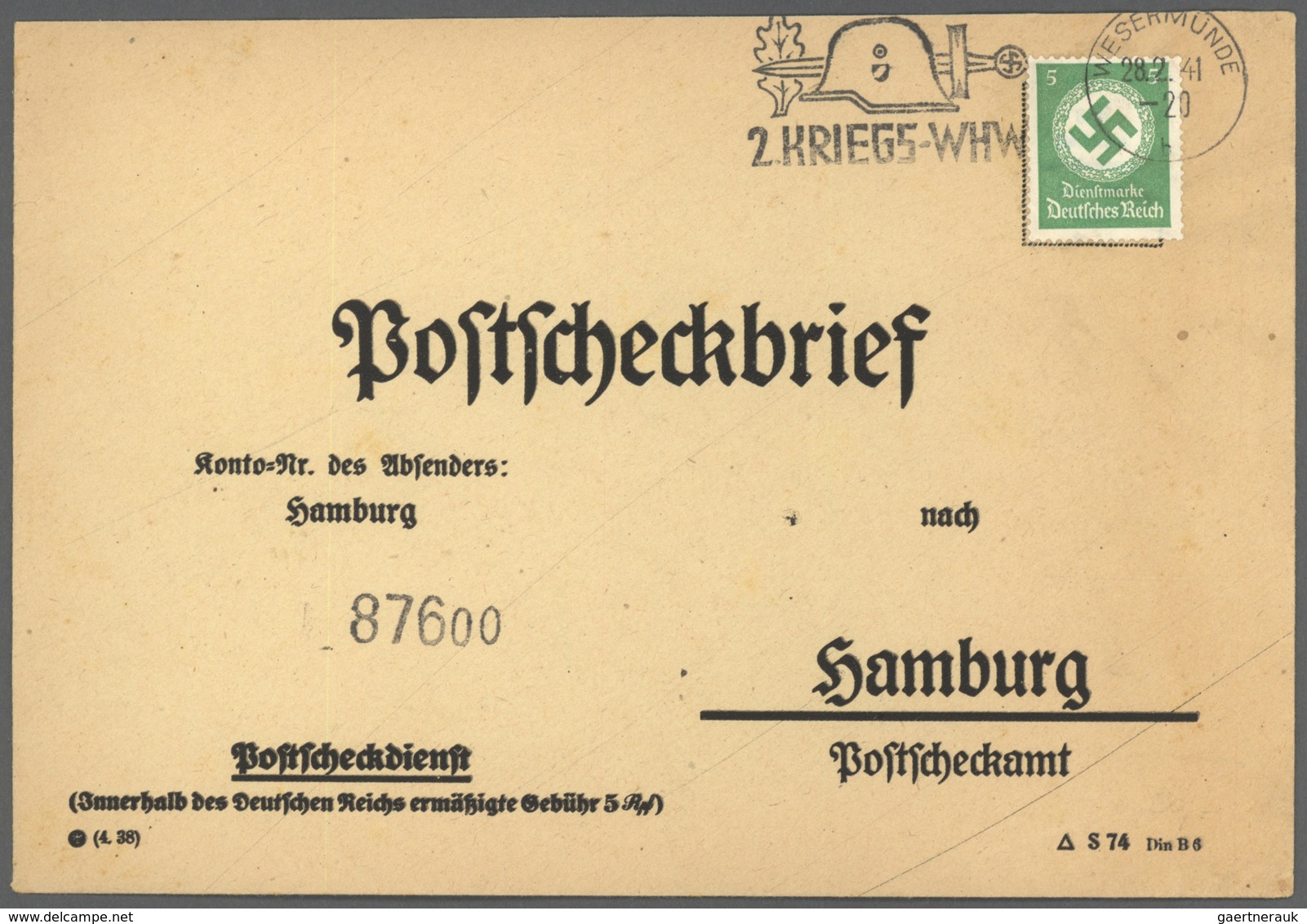 Br Deutsches Reich - Dienstmarken: 1934, 5 Pfg. Behördendienstmarke Als Portogerechte Einzelfrankatur A - Servizio