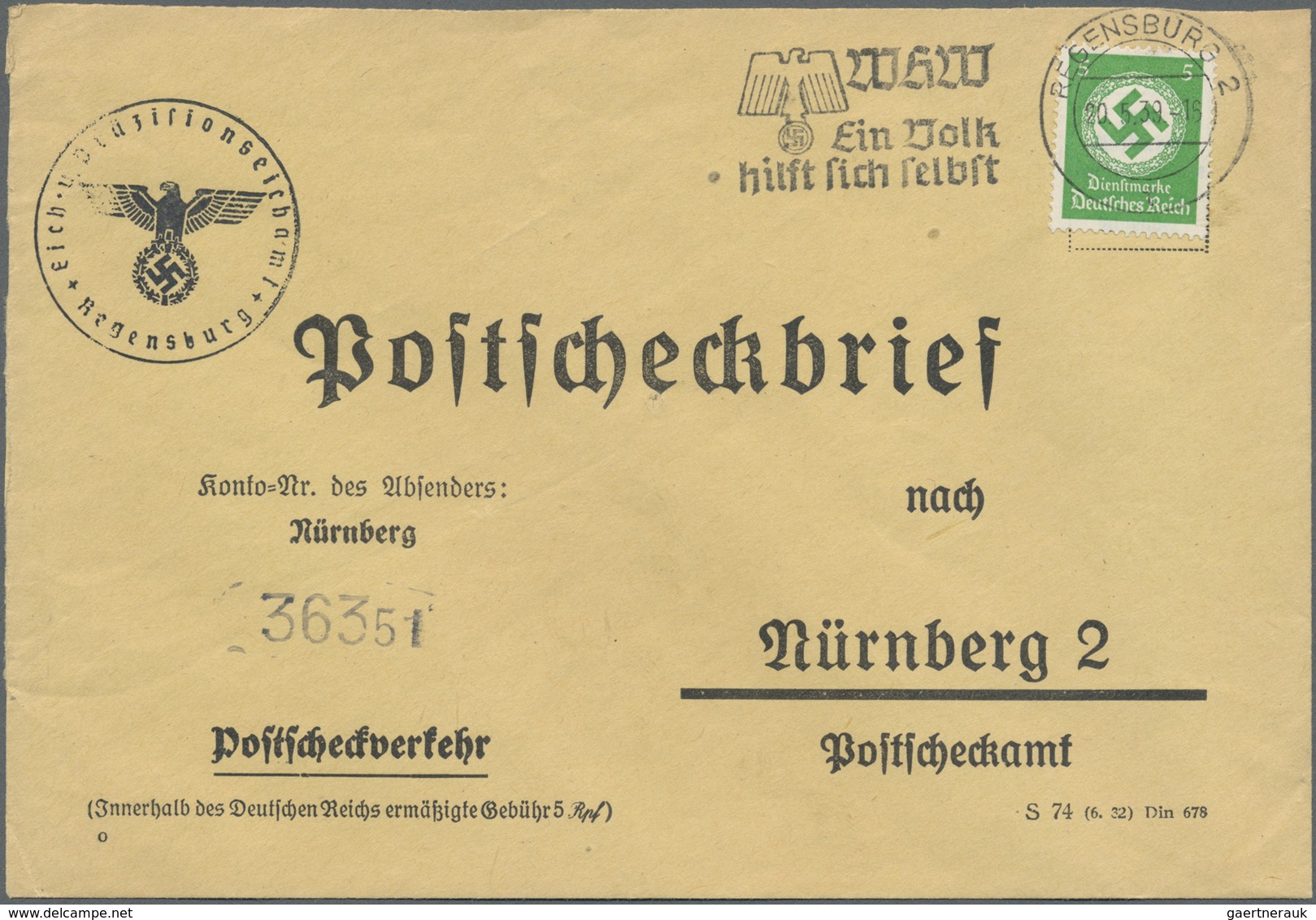 Br Deutsches Reich - Dienstmarken: 1934, 5 Pf Grün, Zwei Einzelfrankaturen Auf Postscheckbriefen Von Re - Servizio