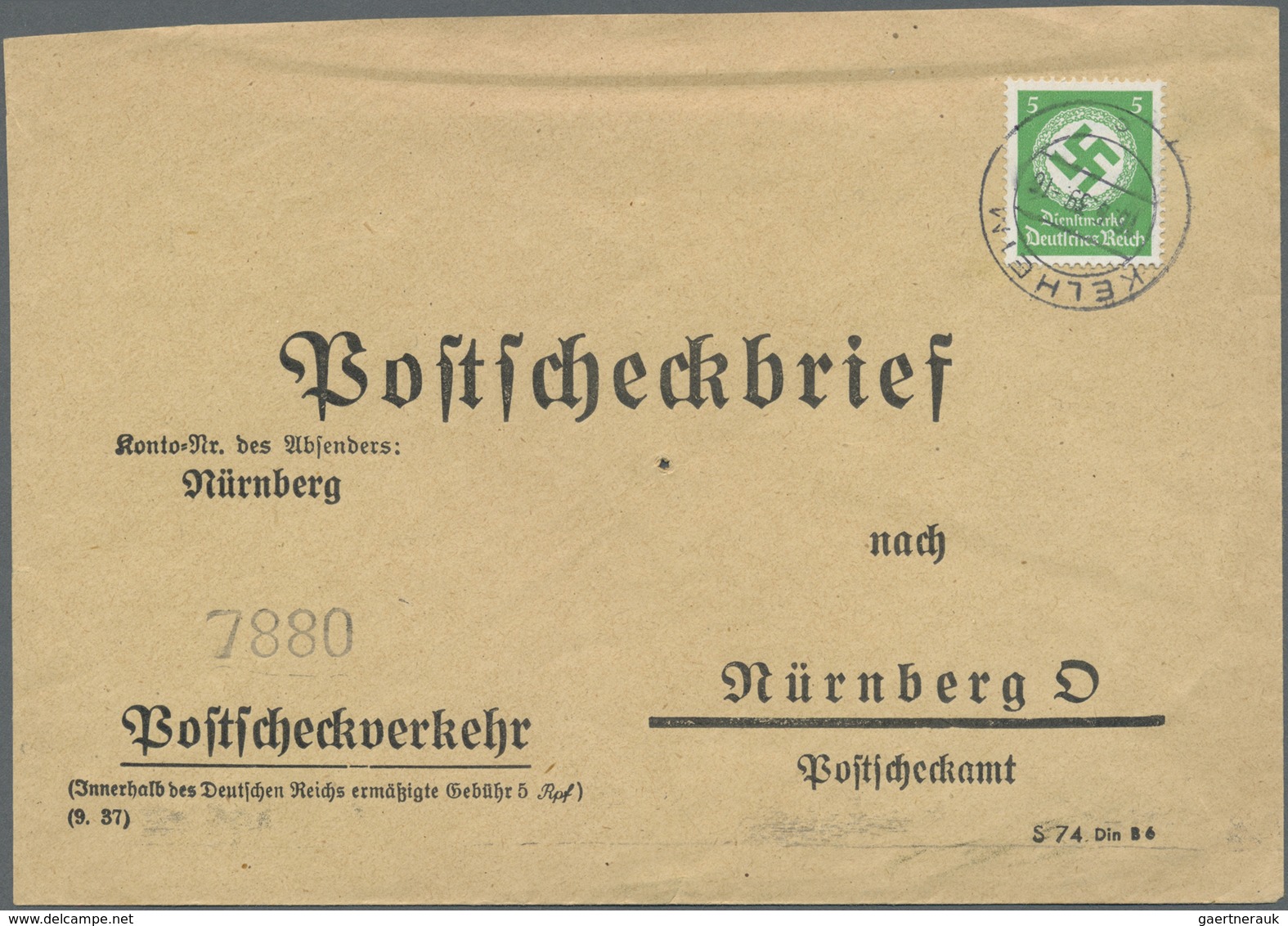 Br Deutsches Reich - Dienstmarken: 1934, 5 Pf Grün, Zwei Einzelfrankaturen Auf Postscheckbriefen Von Re - Dienstmarken