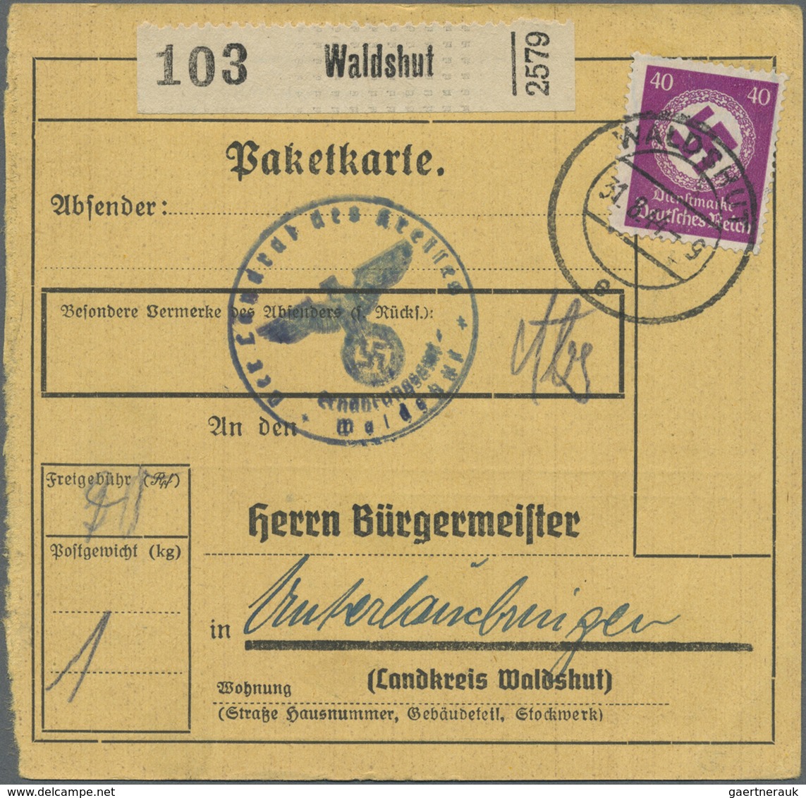 Br Deutsches Reich - Dienstmarken: 1934, 40 Pf Dunkellila, Partie Mit 3 Versch. Paketkarten, Dabei Einz - Service